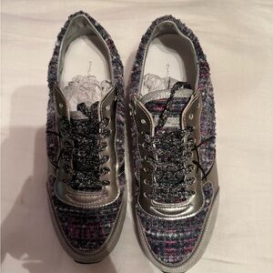 Philippe Model Silver and Pink Tweed Sneakers
